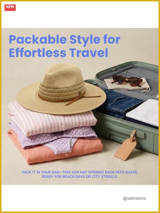 Wide Brim Straw Panama Fedora Hat UPF 50+ Packable Beach Hat for Vacation